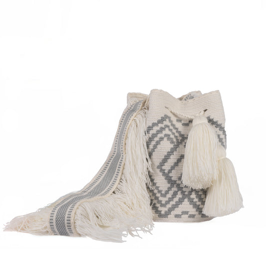 IVORY & GREY GEOMETRIC BOHO ARTISAN PURSE