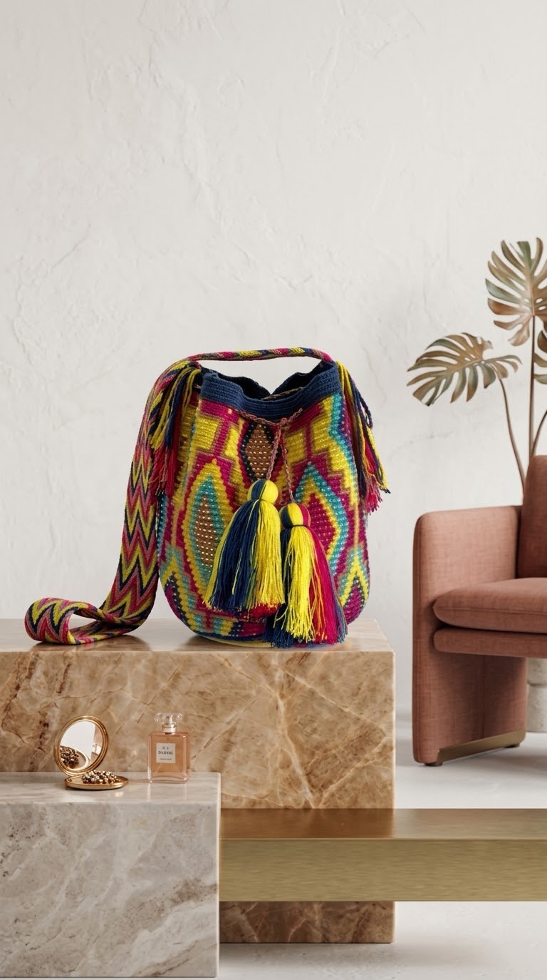 MULTICOLOR GEOMETRIC & BEADED STATEMENT PURSE