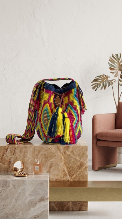 MULTICOLOR GEOMETRIC & BEADED STATEMENT PURSE