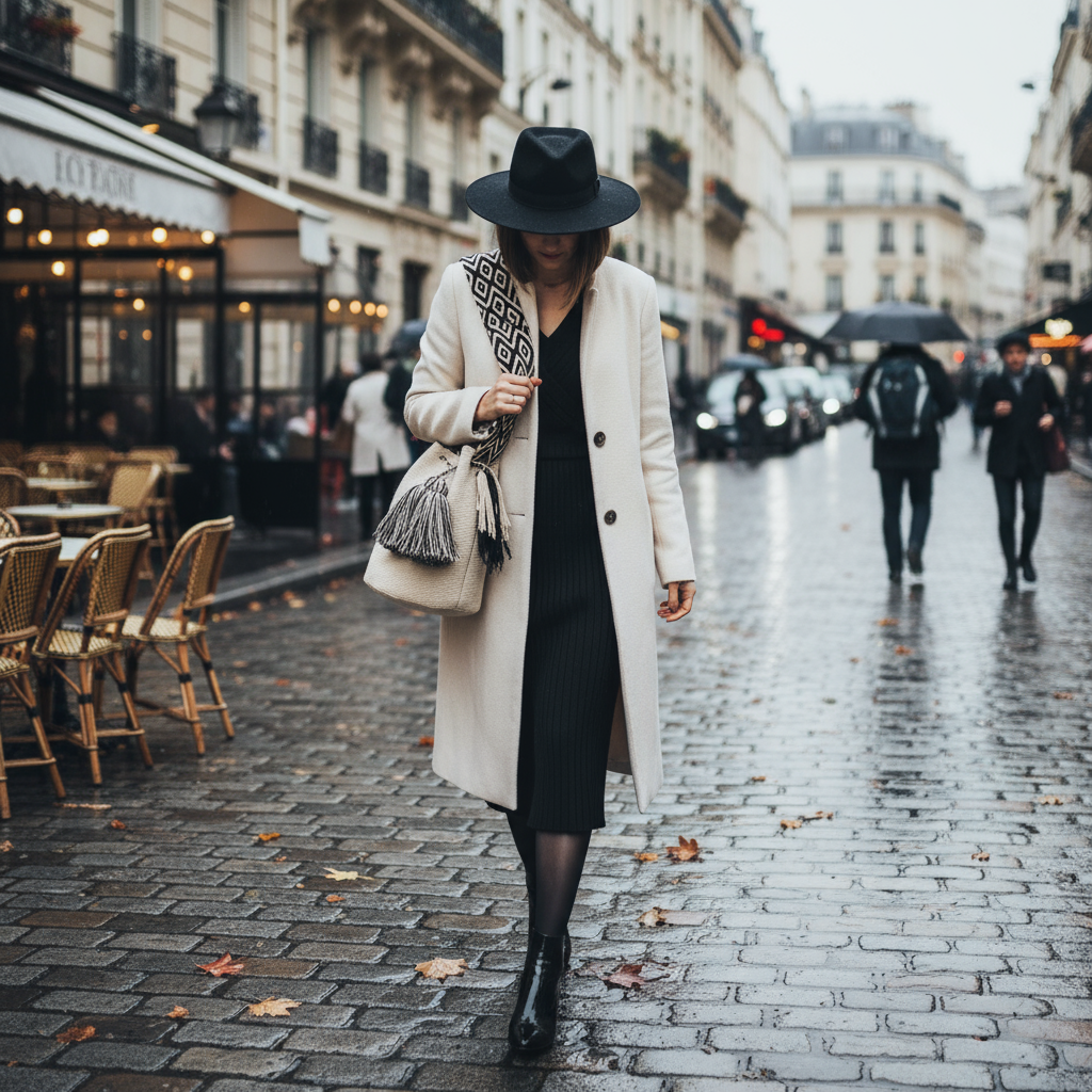 BEIGE & BLACK BOHO ARTISAN PURSE