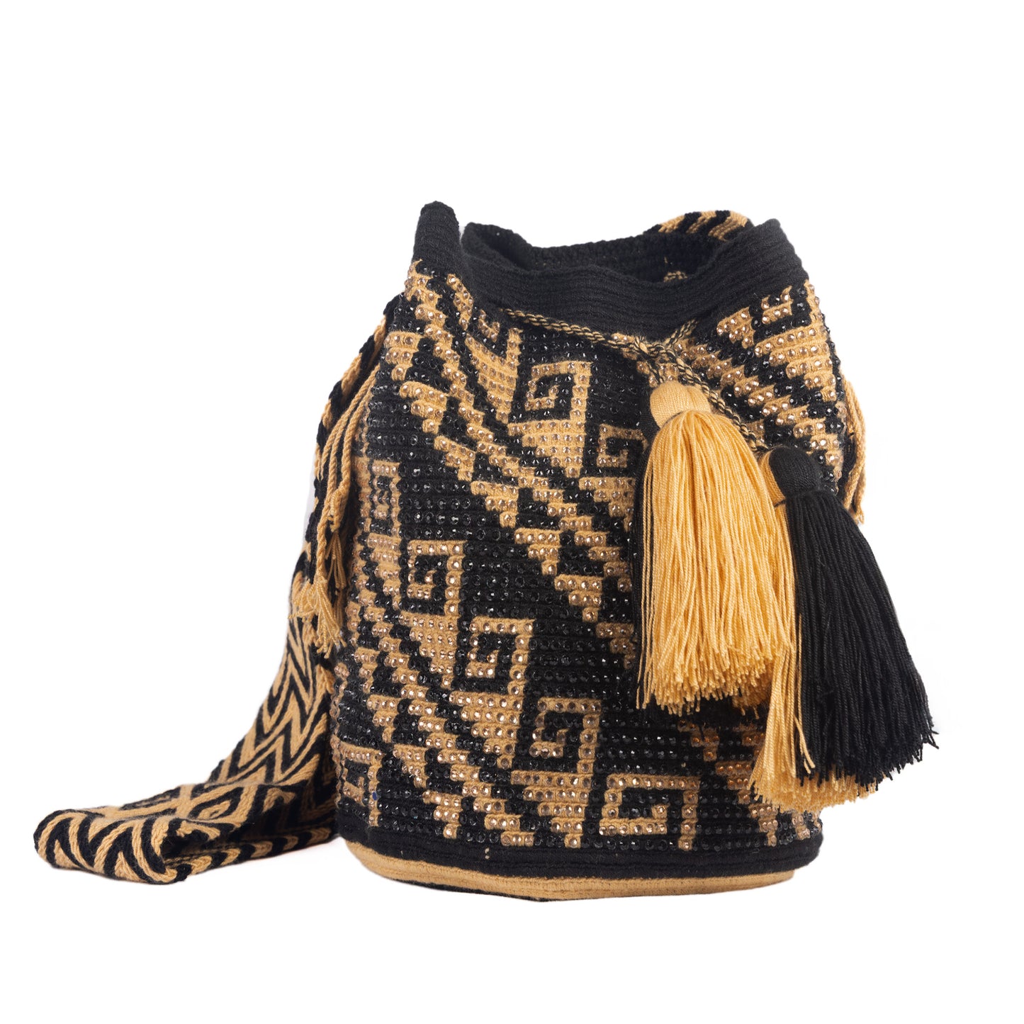 BLACK & GOLD BEADED GEOMETRIC STATEMENT PURSE