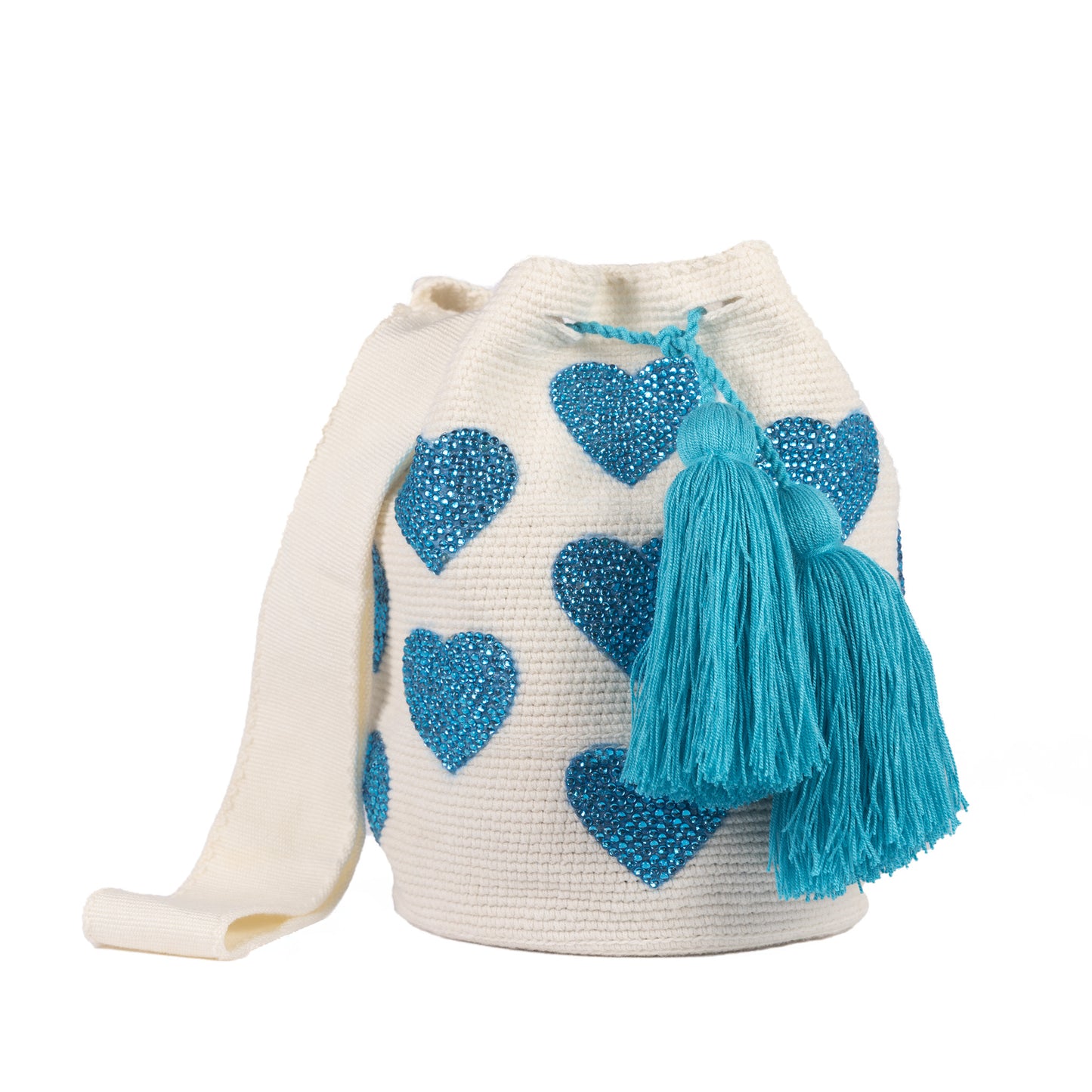 IVORY & TURQUOISE HEART BEADED ARTISAN PURSE