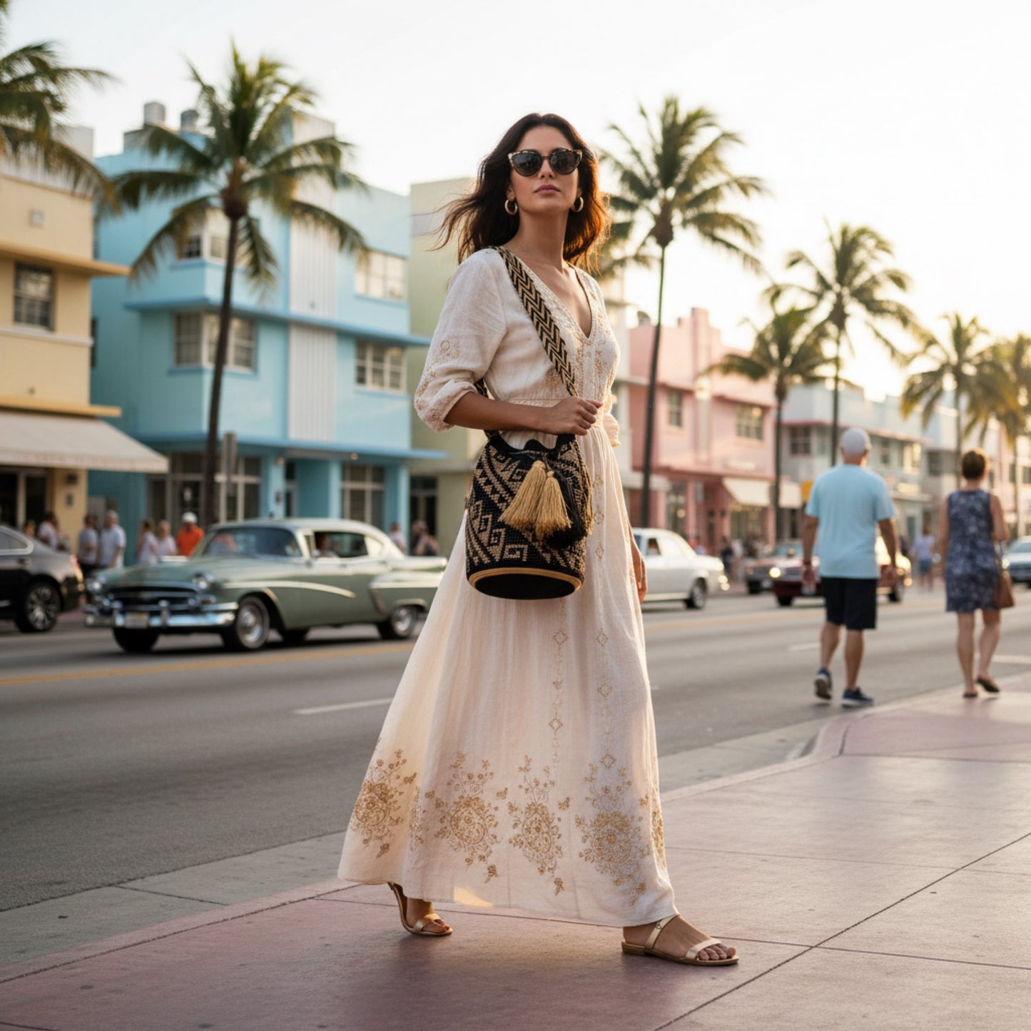 BLACK & GOLD BEADED GEOMETRIC STATEMENT PURSE