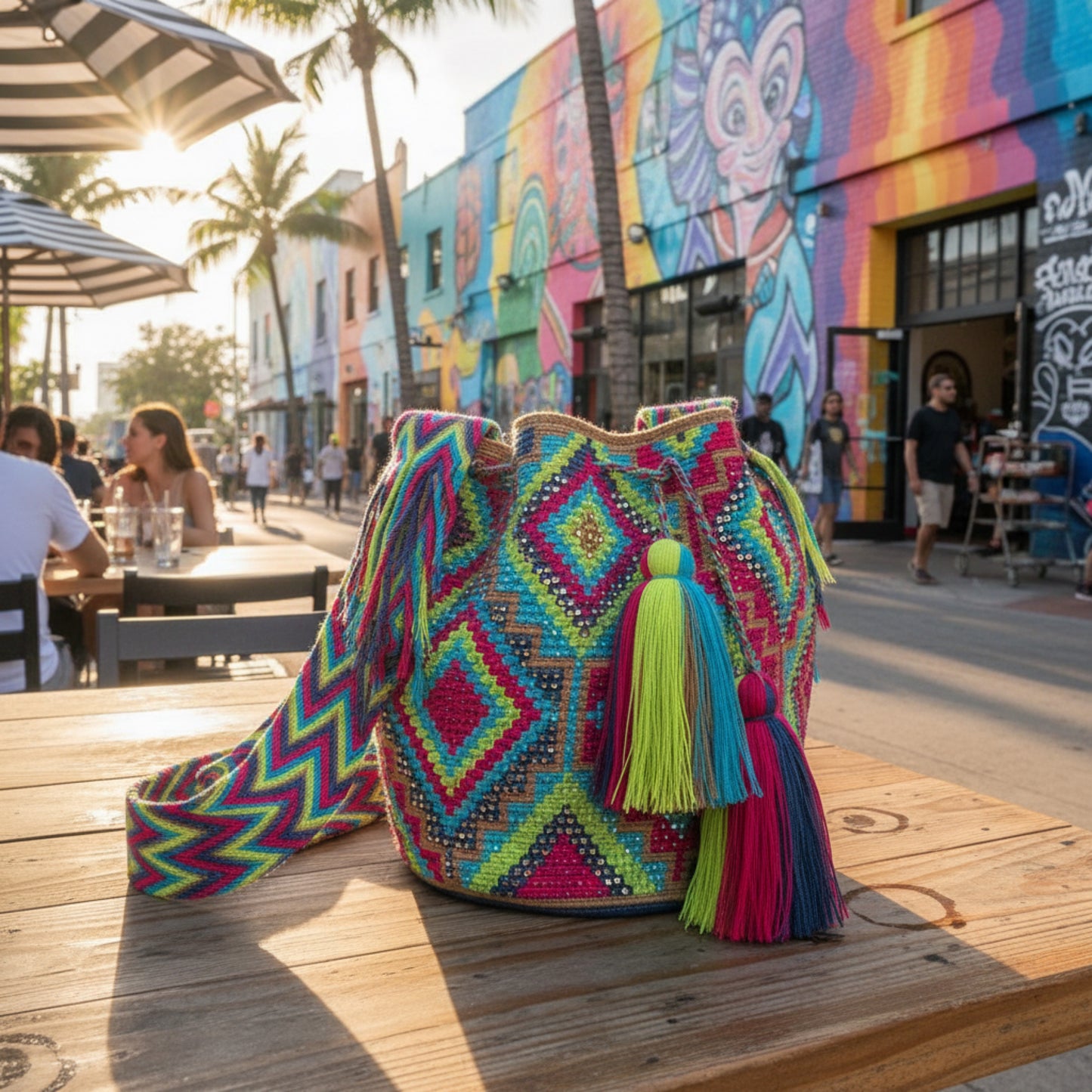 MULTICOLOR GEOMETRIC & BEADED STATEMENT PURSE