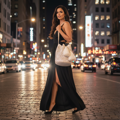 IVORY BEADED BOHO ARTISAN PURSE