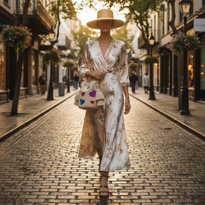 MULTICOLOR BEADED HEART ARTISAN PURSE