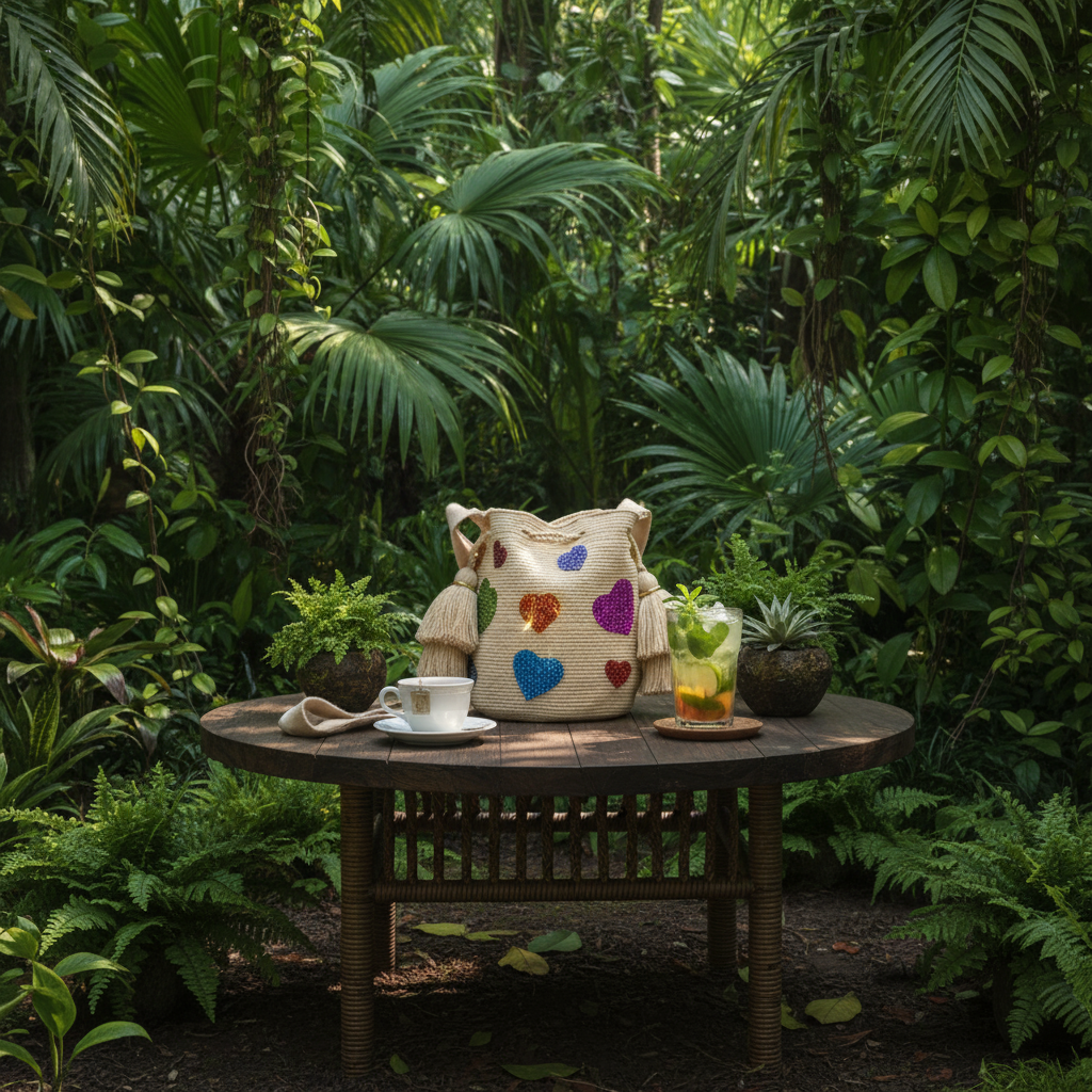 MULTICOLOR BEADED HEART ARTISAN PURSE