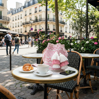 PINK & WHITE BEADED GEOMETRIC BOHO ARTISAN PURSE