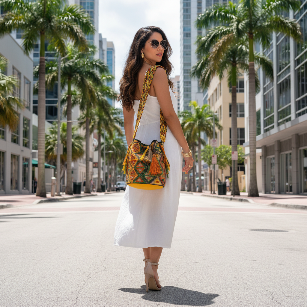 GREEN AND ORANGE BOHO ARTISAN PURSE