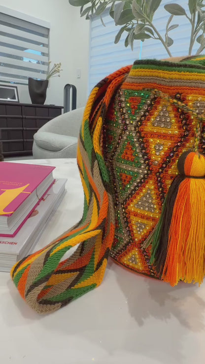 GREEN AND ORANGE BOHO ARTISAN PURSE