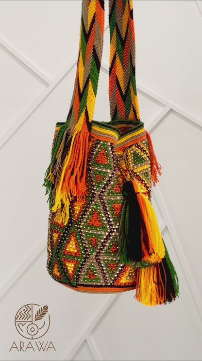 GREEN AND ORANGE BOHO ARTISAN PURSE