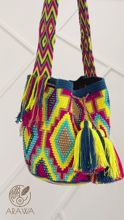 MULTICOLOR GEOMETRIC & BEADED STATEMENT PURSE