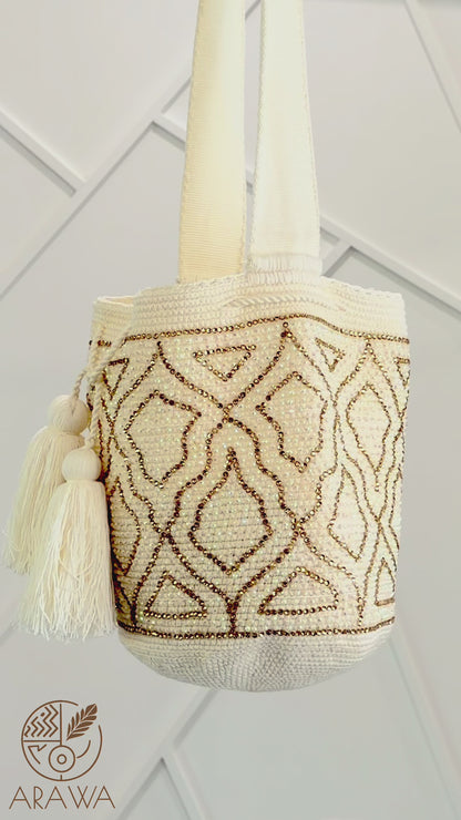 IVORY BEADED BOHO ARTISAN PURSE